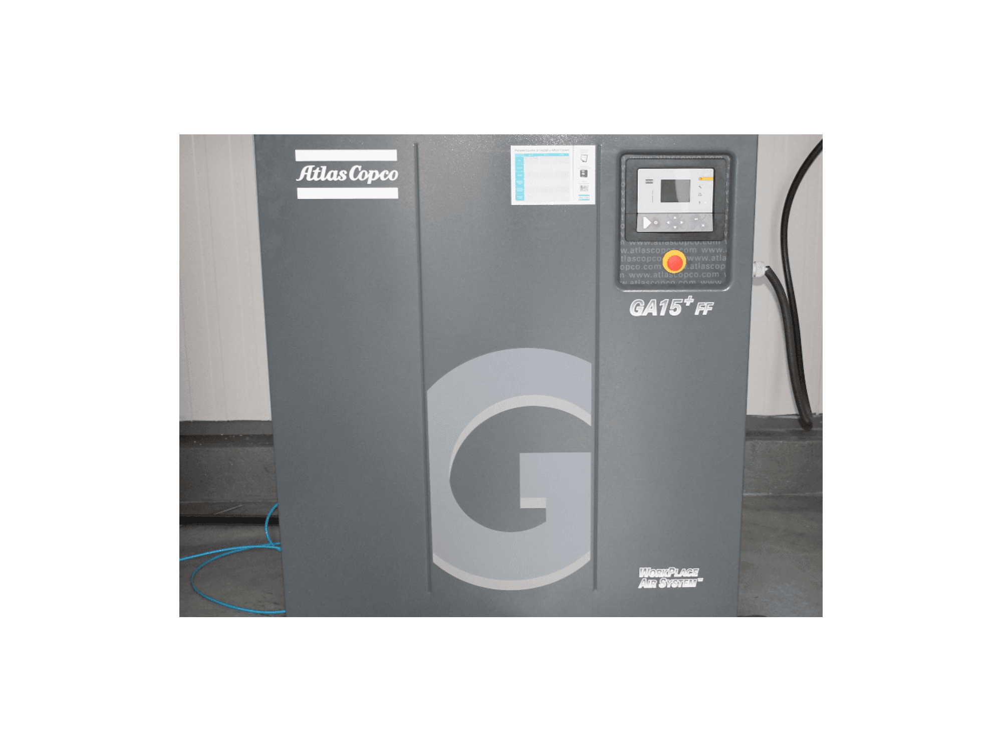 Atlas Copco Ga15 + FF Mašinos vaizdas iš priekio